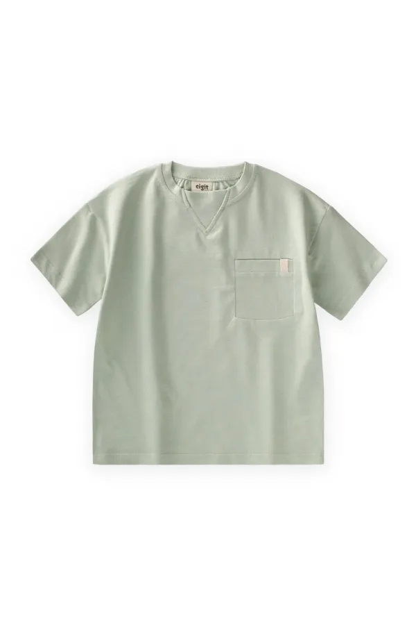 T-shirt à col travaillé, 2-12 ans, vert turquoise