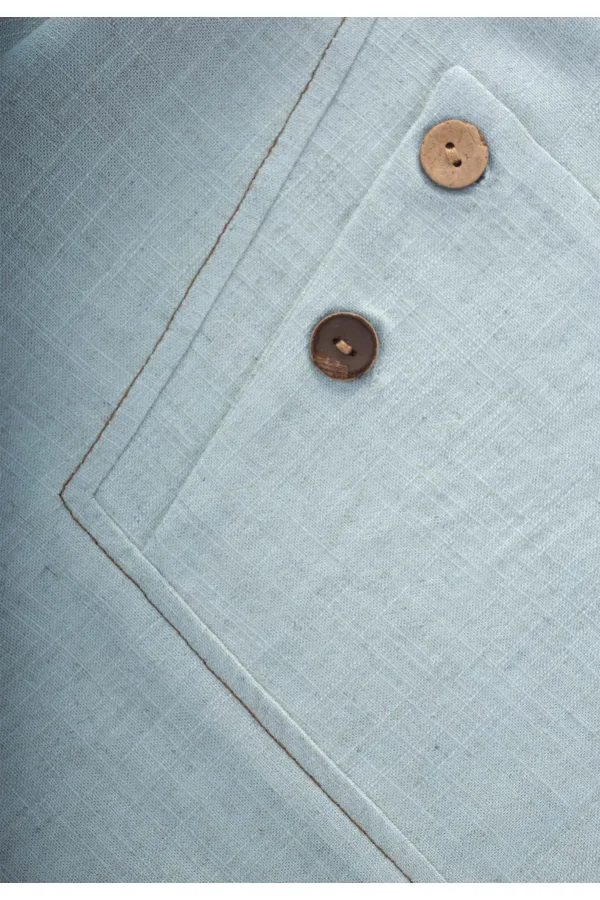 Kontrast Dikişli Keten Bluz 2-7 Yaş Mavi