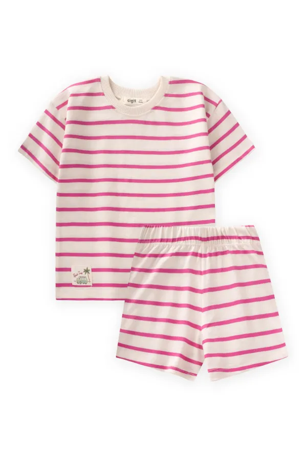Striped Shorts Set 1-7 Years Fuchsia