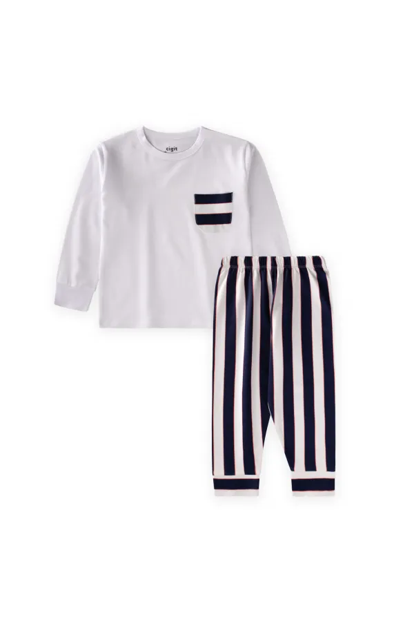 Ensemble pyjama rayé 2-8 ans blanc cassé