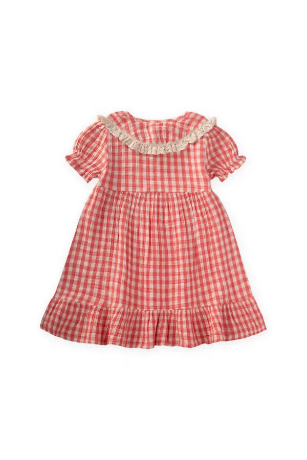 Robe à col à carreaux Peti 2-10 ans corail