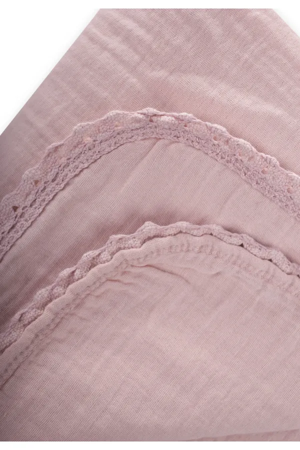 Double Layer Muslin Baby Blanket with Pom-Pom Trim, 100x100 cm +/- 3 cm, Powder Pink