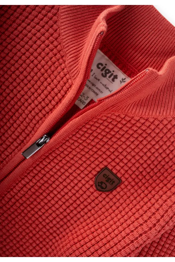 Selanik Fermuarlı Triko Hırka 2-11 Yaş Somon