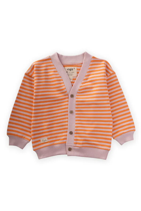Gilet rayé en maille, couleur pêche poudrée, 0-4 ans
