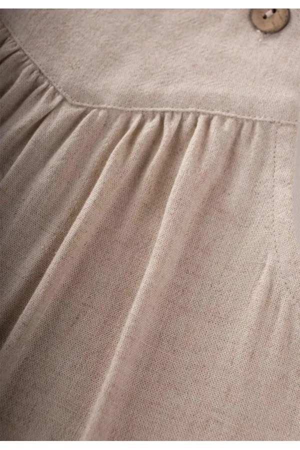Askılı Keten Elbise 2-7 Yaş Naturel