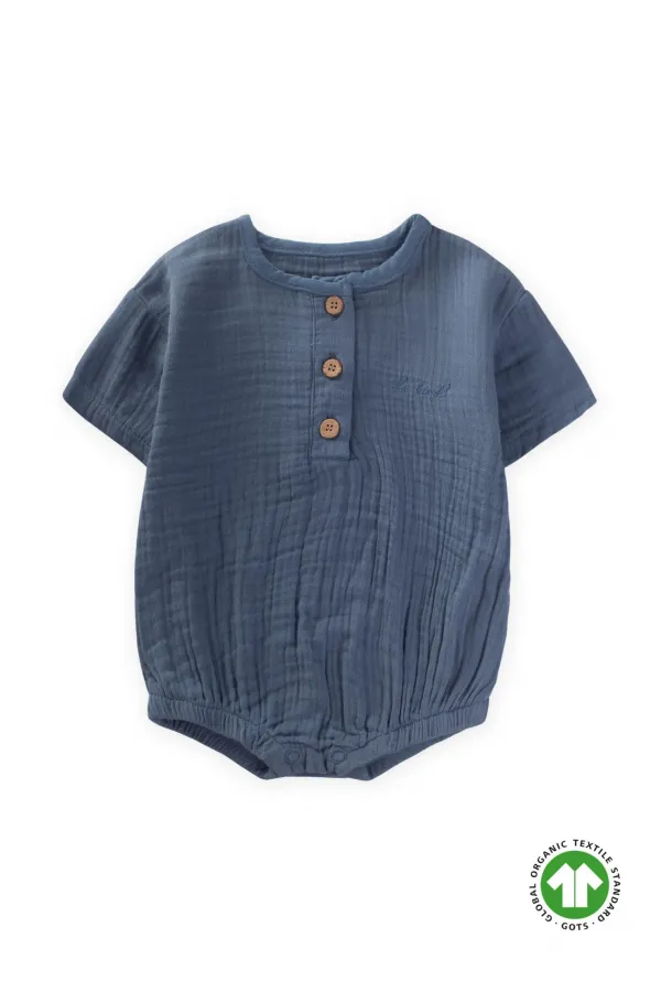 Organik Müslin Zıbın 0-3 Yaş İndigo Mavi