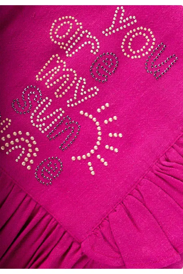 Robe à encolure carrée ornée de pierres, fuchsia, pour les enfants de 2 à 7 ans