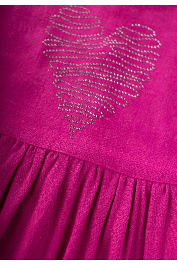 Kalp Taşlı Elbise 2-7 Yaş Fuşya