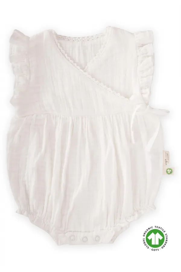 Organic Müslin Dantel Detaylı Şort Zıbın 0-2 Yaş Ekru