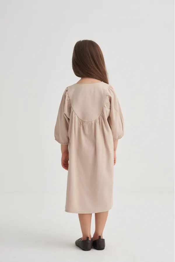 Tencel Robalı Elbise 2-7 Yaş Bej