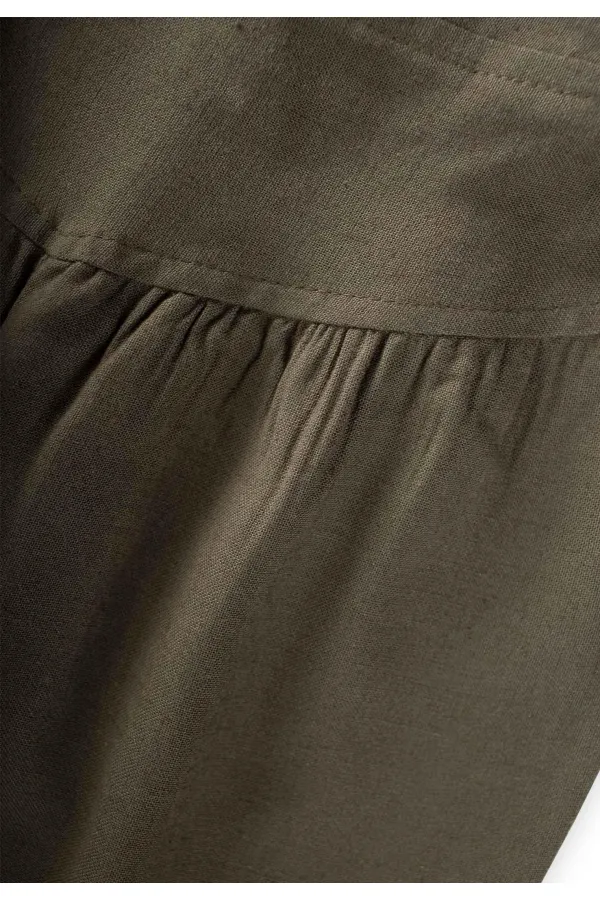 Pantalon en lin kaki vert avec corset et cordon de serrage pour enfant de 2 à 7 ans