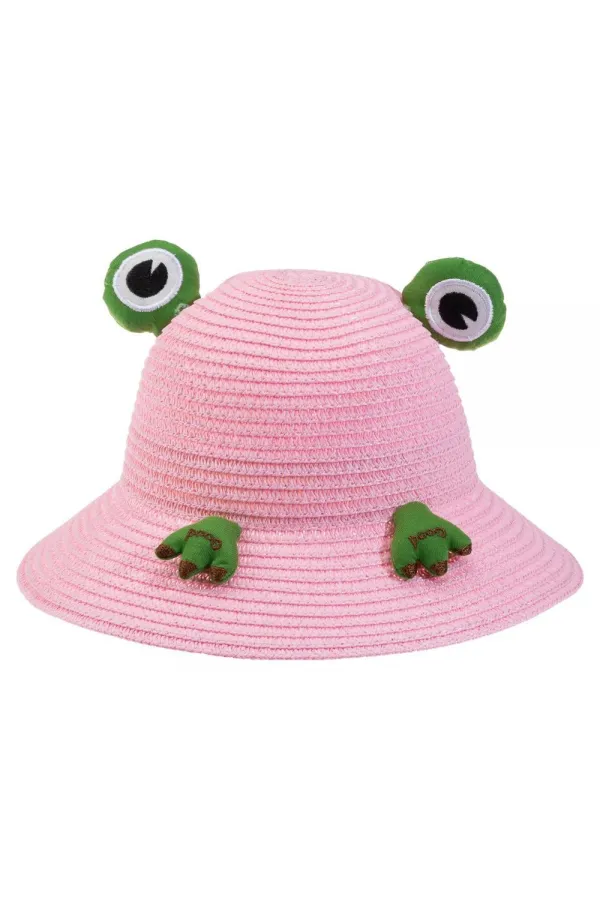 Chapeau de paille à yeux de grenouille rose pour enfant de 1 à 3 ans