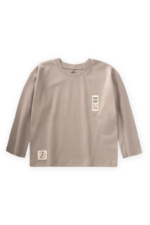 Etiket Detaylı Mevsimlik T-Shırt 2-10 Yaş S Vizon