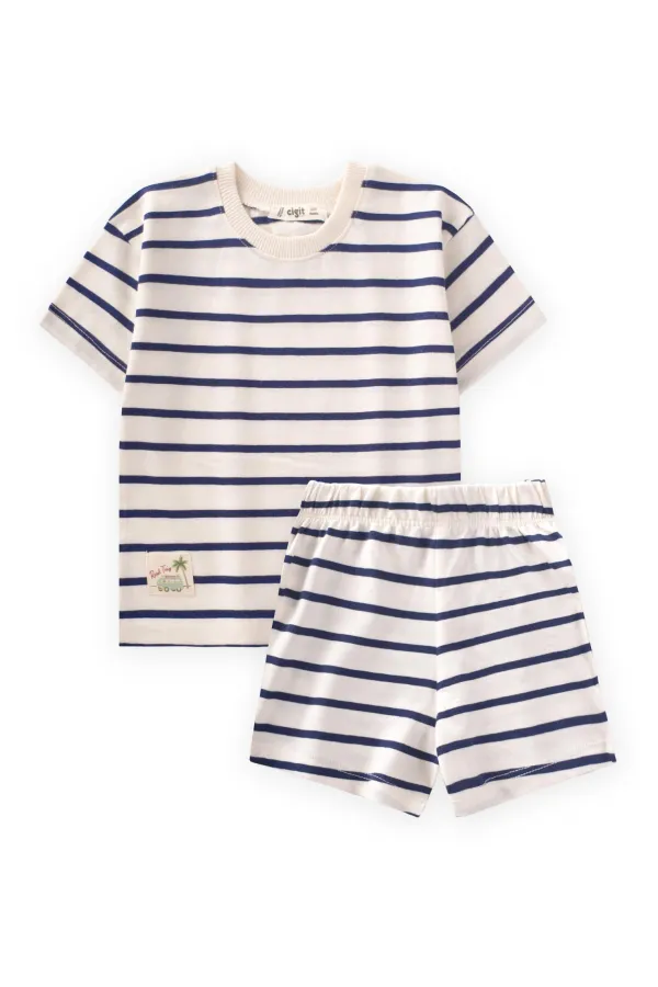 Striped Shorts Set for 1-7 Years Old Navy Blue Striped Shorts Set for 1-7 Years Old Navy Blue