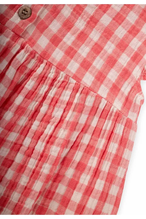 Peti Square Patterned Dress 1-8 Years Coral