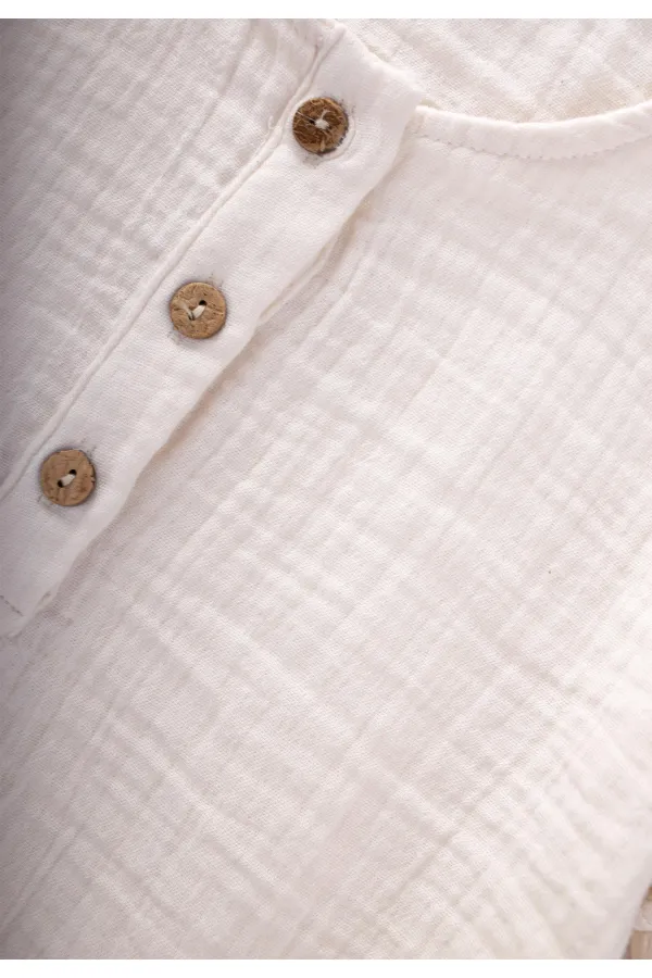 Müslin Kısa Kol Şortlu Takım 2-7 Yaş Beyaz