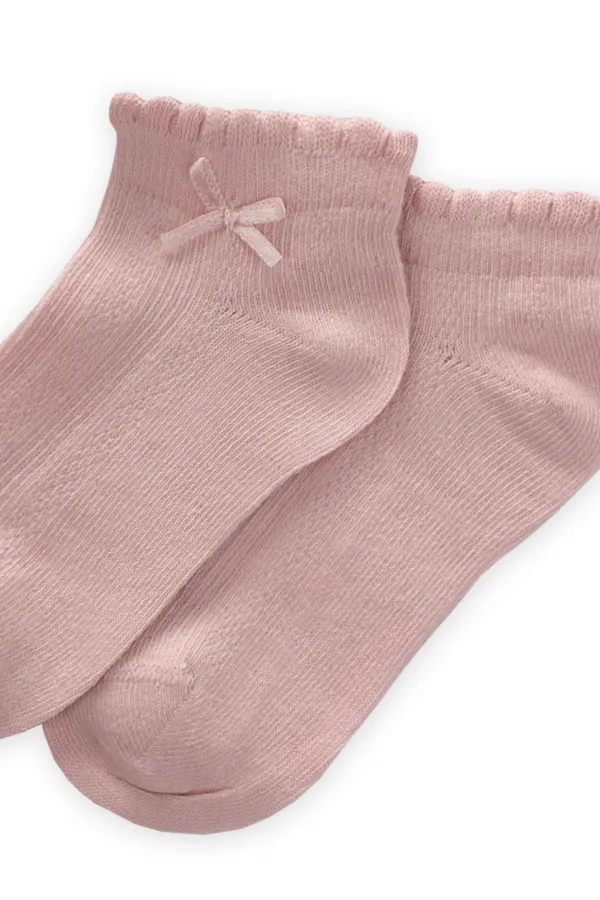 Chaussettes bottines enfant à nœud en relief, couleur poudre, 5-12 ans