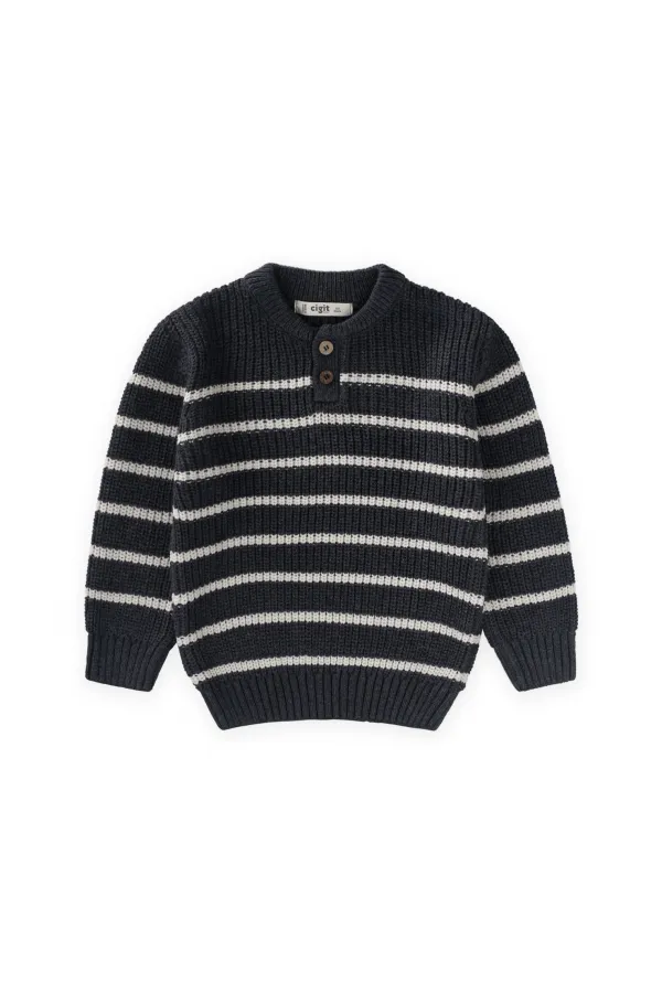 Çizgili Triko Kazak 2-8 Yaş Antrasit