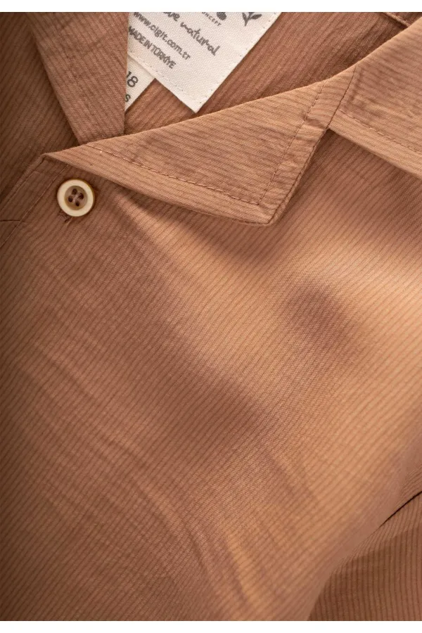 Chemise hawaïenne rayée en modal, couleur camel, 1-8 ans