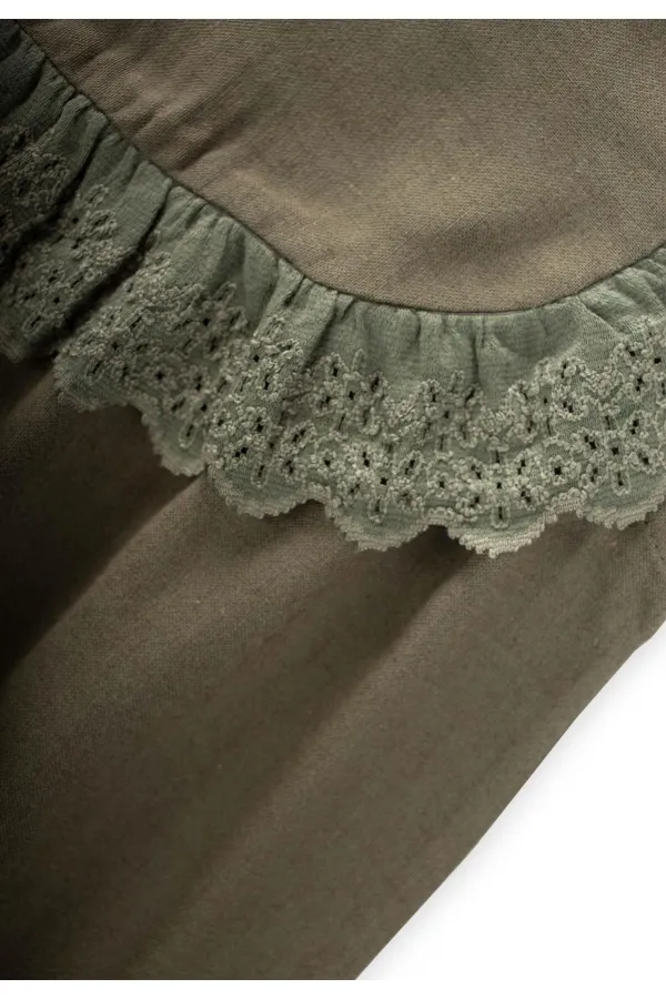 Robadan Dantelli Keten Bluz 2-7 Yaş Haki Yeşil