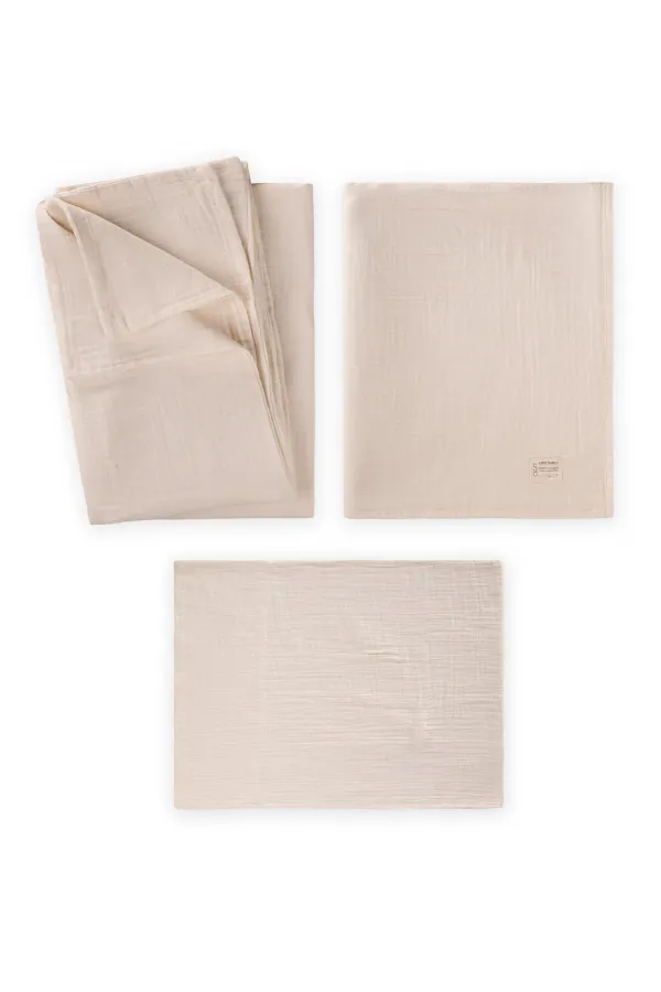 Housse de couette en mousseline avec pochette, 100 x 135 cm +/- 3 cm, drap 120 x 150 cm, taie d'oreiller 35 x 45 cm (neuve)