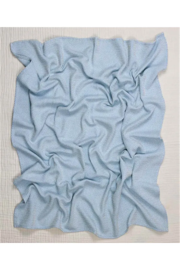 Couverture bébé en coton à motif paille (lavée) 93 x 100 cm +/- 3 cm Bleue