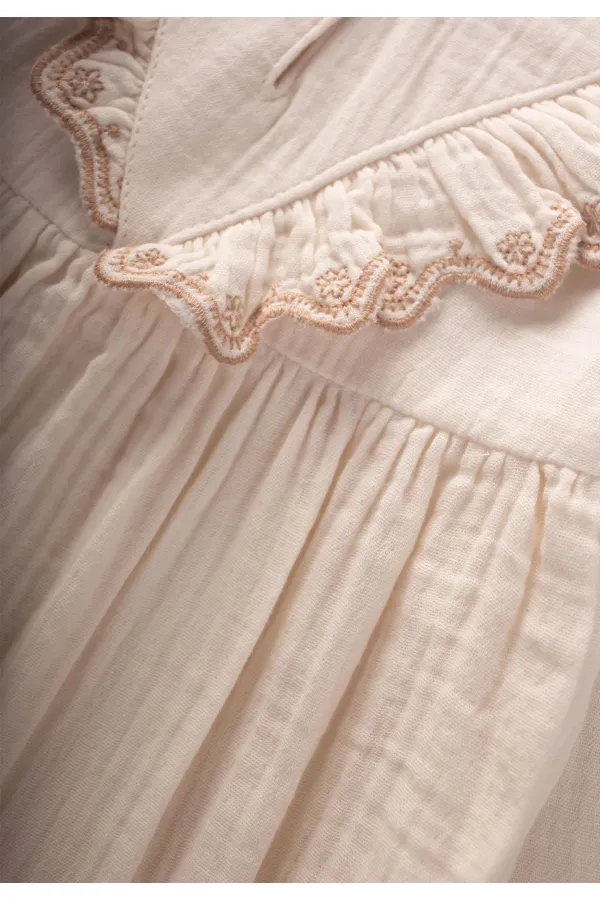 Organik Etnik Nakışlı Müslin Elbise 1-8 Yaş Naturel