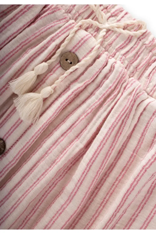 Organik Müslin Etek 2-8 Yaş Fuşya Çizgili