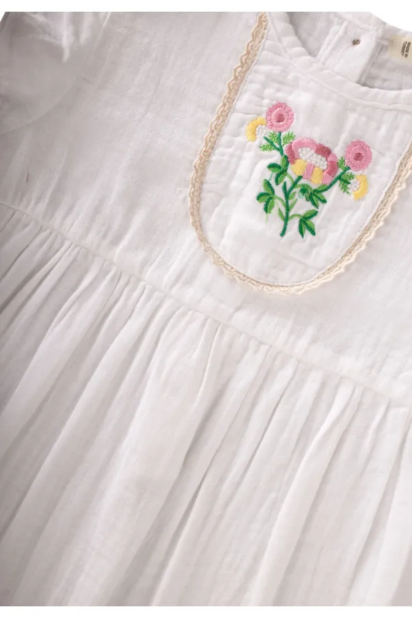 Organic Embroidered Bohemian Muslin Dress, Ages 2-10, Ecru