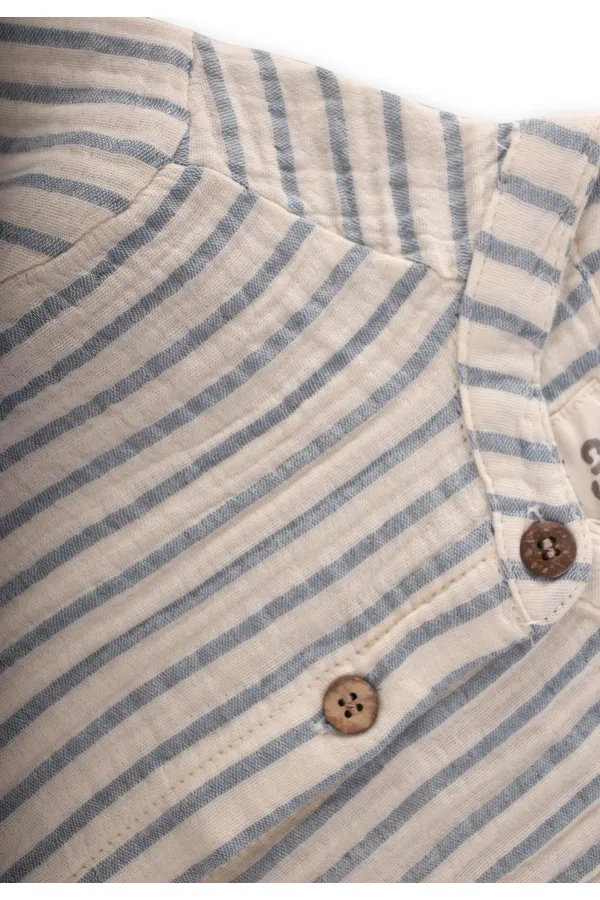 Müslin Gömlek 2-10 Yaş İndigo Kalın Çizgili