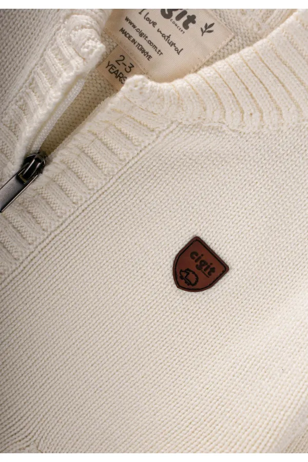 Triko Cepli Hırka 2-11 Yaş Ekru