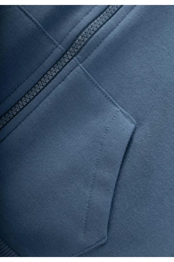 Kapşonlu Fermuarlı Hırka 1-14 Yaş İndigo Mavi