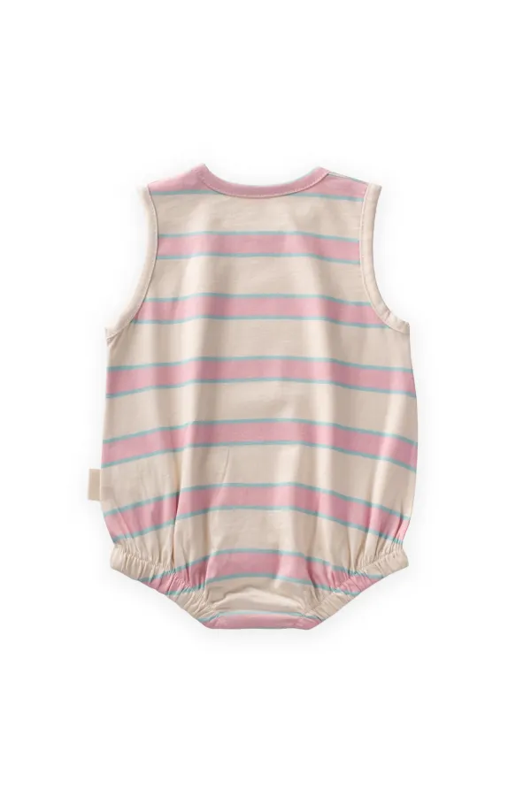 Çizgili Zıbın 0-3 Yaş Pudra Mavi Çizgili