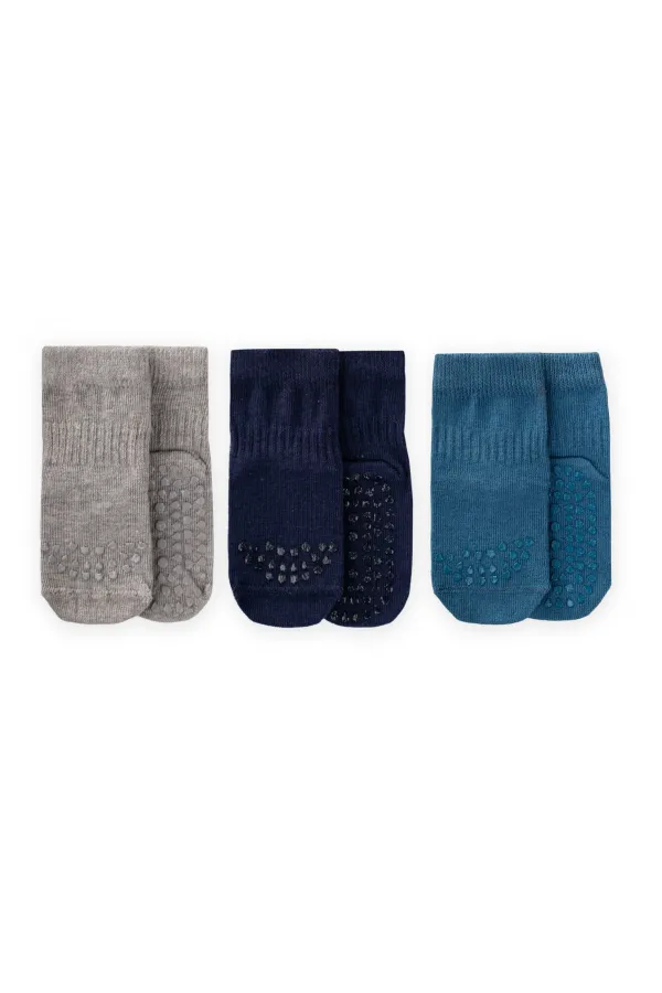 Triple Crawling and Non-Slip Socks for 1-4 Years - Navy Blue, Indigo, Grey