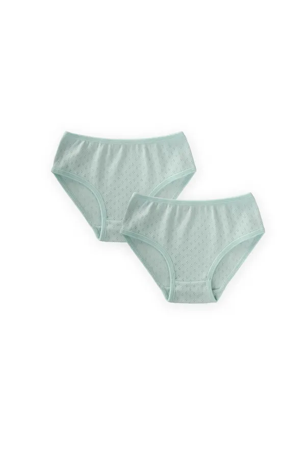 Double-Piece Trimmed Slip Panties, Ages 2-9, Air-Conditioned, Mint Green