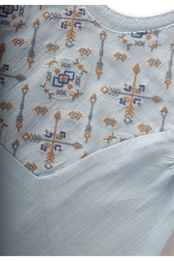 Roba Komple Nakışlı Keten Salopet 2-7 Yaş Mavi