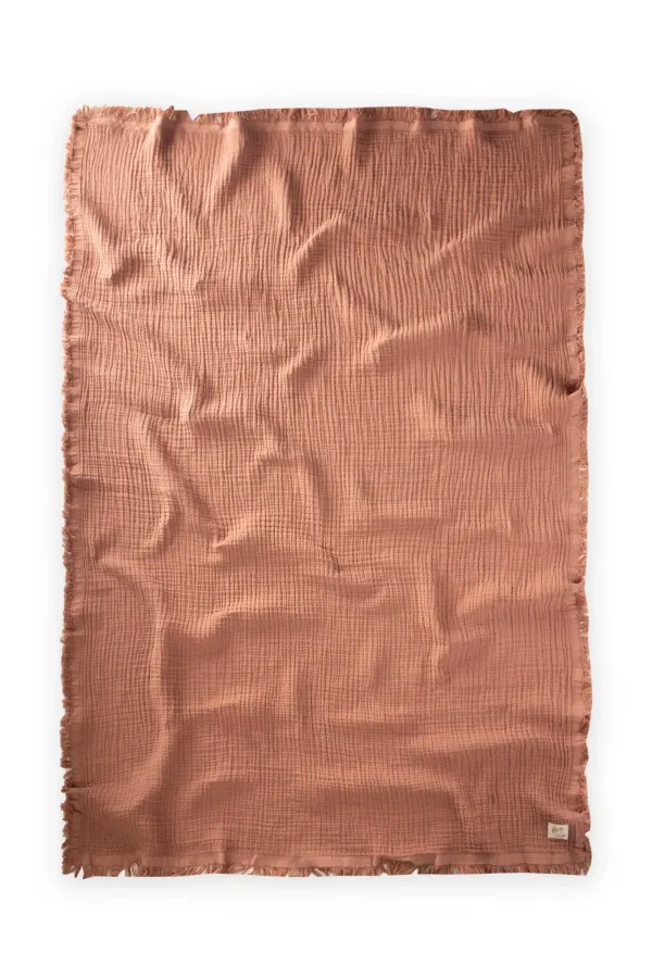 Couverture à pompons quatre couches 80 x 120 cm marron clair