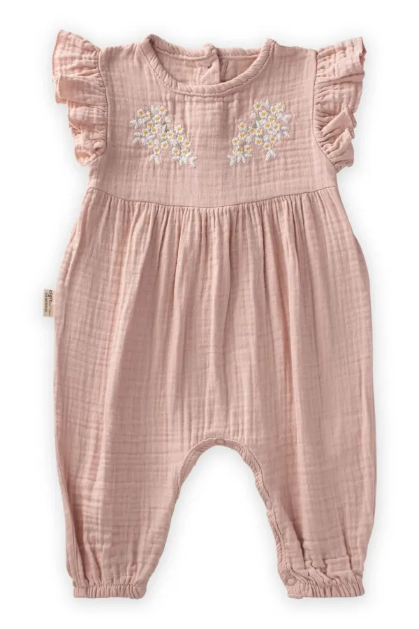 Barboteuse brodée de marguerites, 0-3 ans, rose poudré
