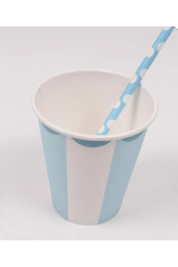 8'Lı Karton Bardak Mavi Dilimli Desen