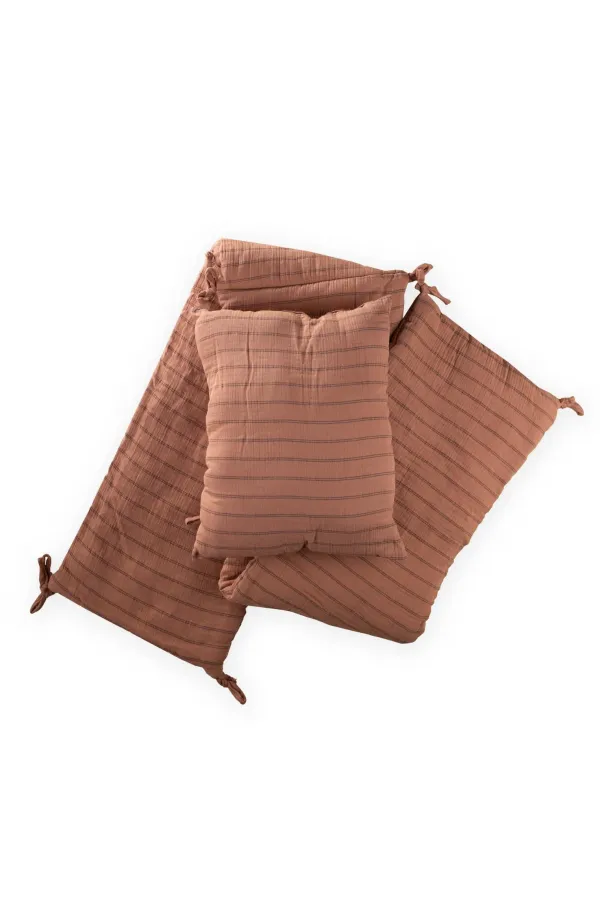 Müslin Bebek Yatak Koruma Yastık Seti (Yıkanmıştır) 32X180 cm +/- 2 cm A Kahve Çizgili