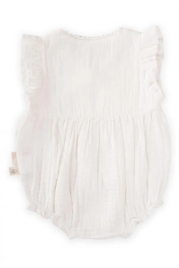 Organic Müslin Dantel Detaylı Şort Zıbın 0-2 Yaş Ekru