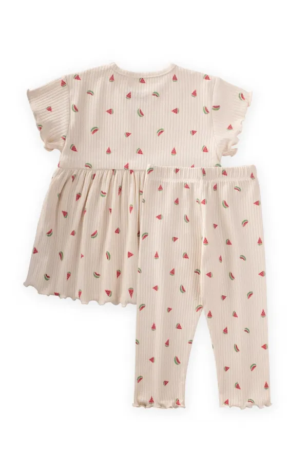 Patterned Corduroy Tunic Set 1-8 Years Old Beige