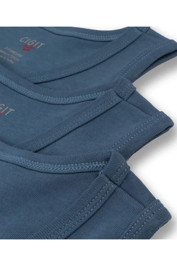 Üçlü Erkek Atlet Set 2-9 yaş İndigo Mavi