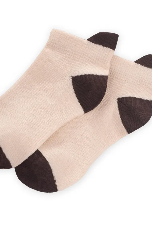 Chaussettes-chaussons pour enfants, base et bout couleur argile, tailles 5 à 12 - Café cru