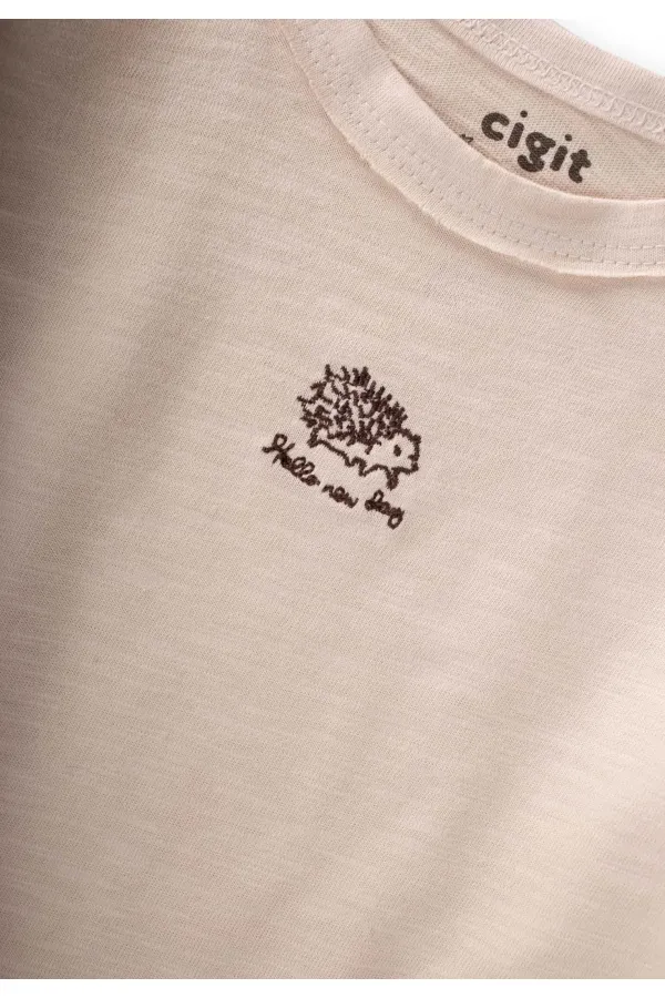 Nakışlı Uzun Kollu Bebek Takım 0-3 Yaş Bej