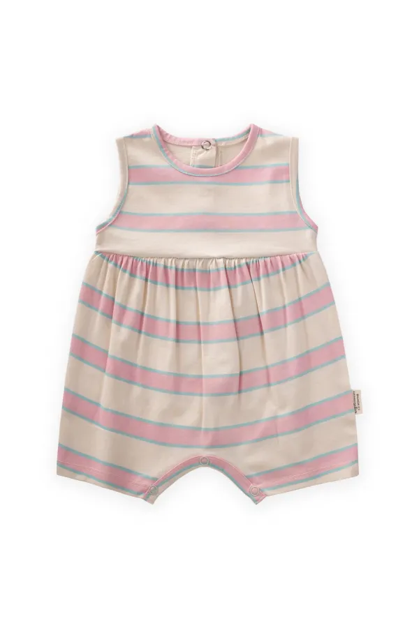 Salopette à larges rayures pour enfants de 0 à 3 ans, rayures roses et bleues