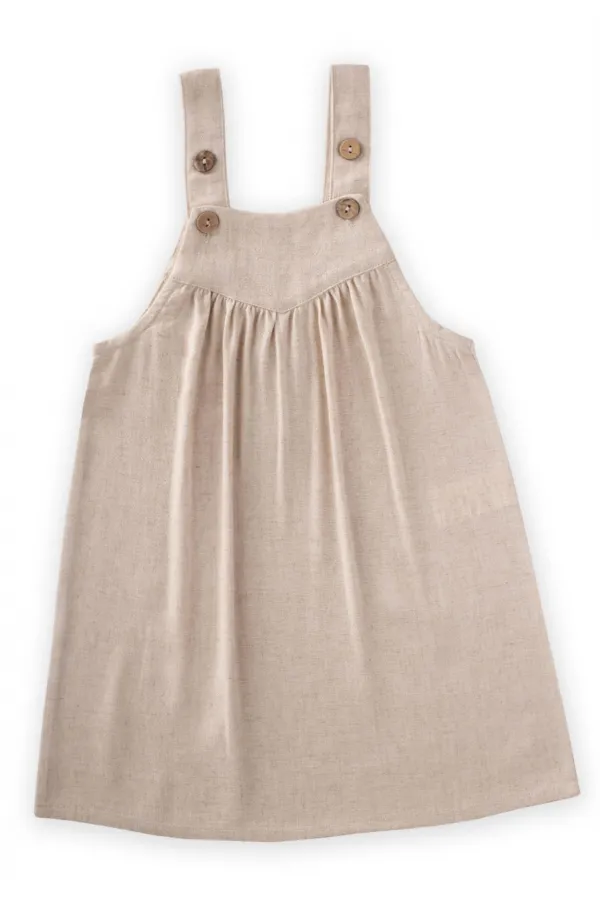 Askılı Keten Elbise 2-7 Yaş Naturel