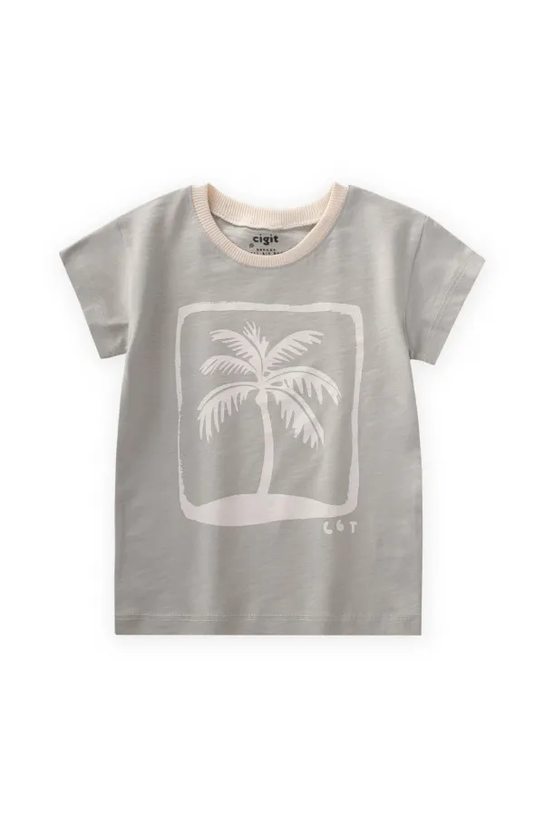 Palm Printed T-Shirt 2-8 Years Old Mint Green