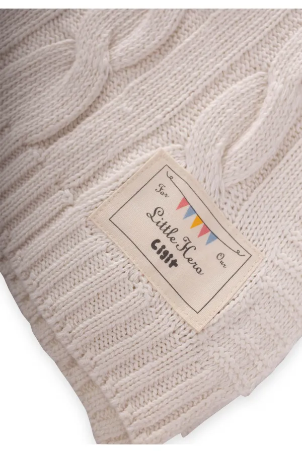 Couverture tressée au crochet 80 x 100 cm (+/- 5 cm) Écru