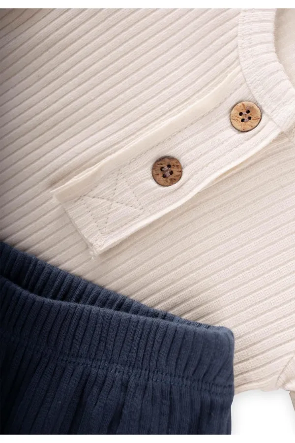 Basic Baby Bodysuit Set 0-3 Years Light Beige Navy Blue